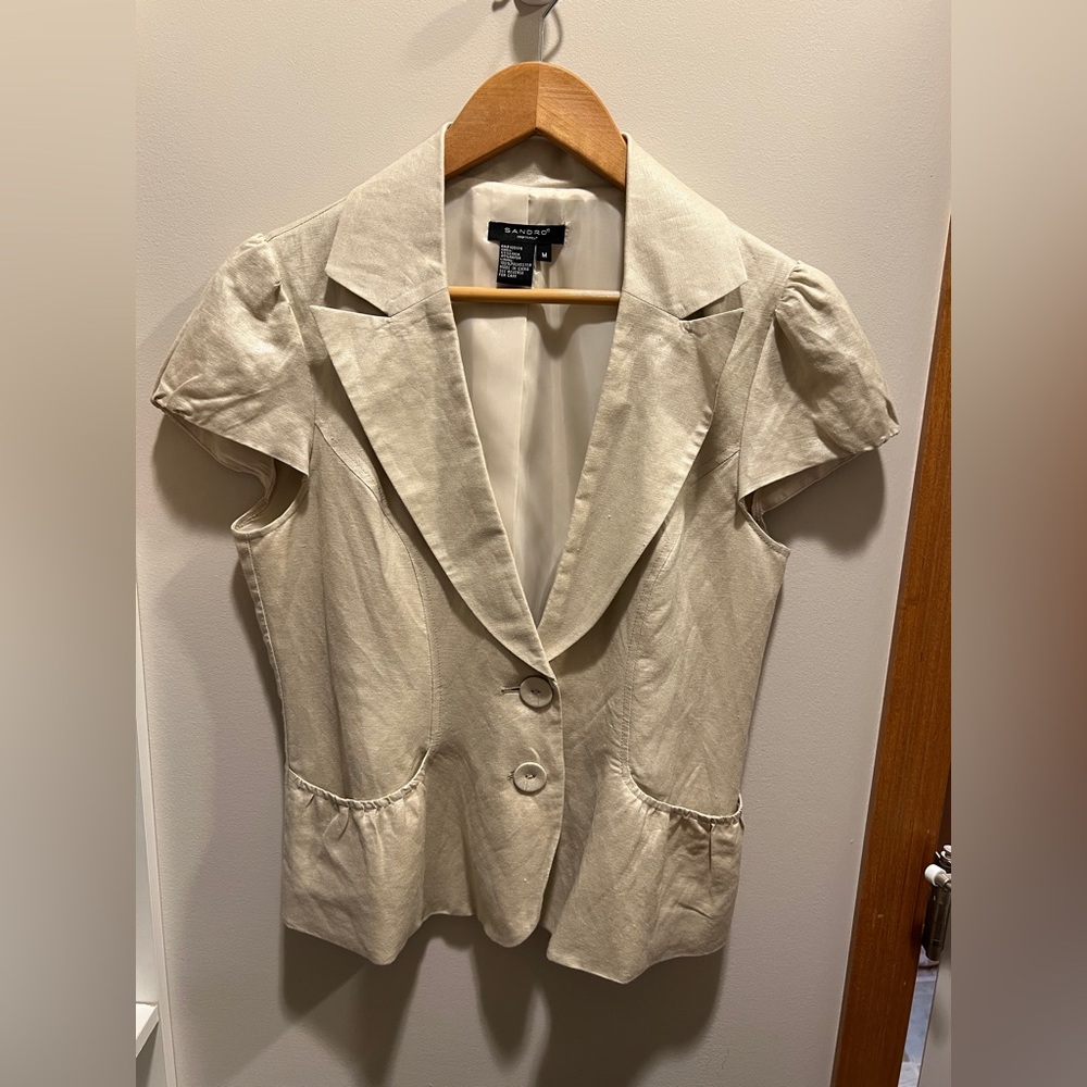 Sandro sportswear linen blend short sleeve lined jacket